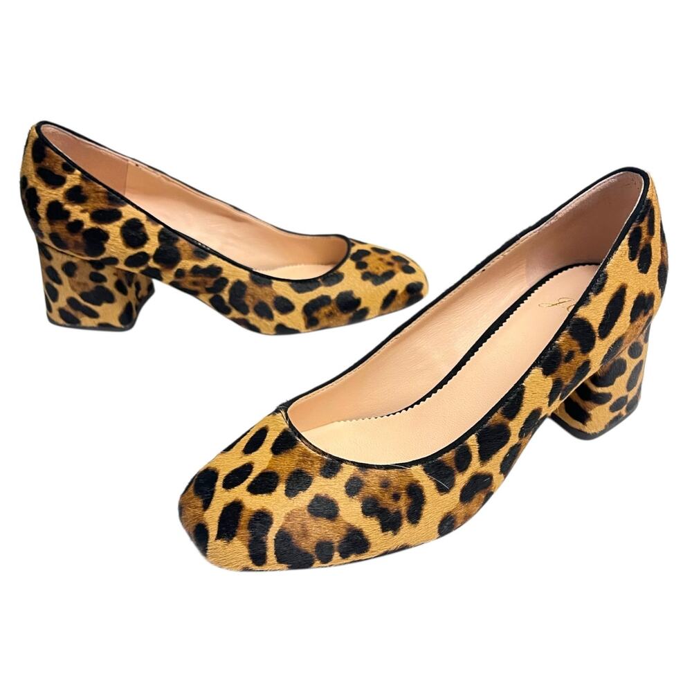 J Crew Leopard Calf Hair Block-Heel Celia Pumps Heels | Womens 8  *EUC* - Picture 2 of 13